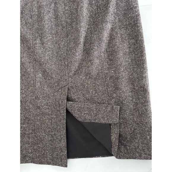 Y2K Bebe Dress Sz 10 Wool Blend Tweed Leather Corset Detail Lace Up Bodycon Slit - Picture 12 of 16